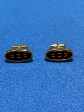 Gold-Tone Oval Cufflinks with Black and Red Accents